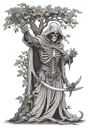 poison tree with grim reaper holding a scythe tattoo design idea