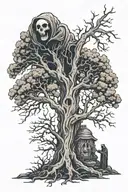 poison tree with grim reaper in front  tattoo design idea