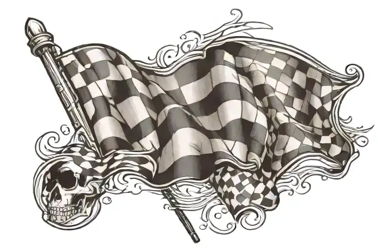 A neotraditional tattoo of a checkered flag waving at the finish line tattoo design idea