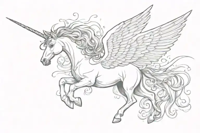 laying down pegasus unicorn wings medieval tattoo design idea