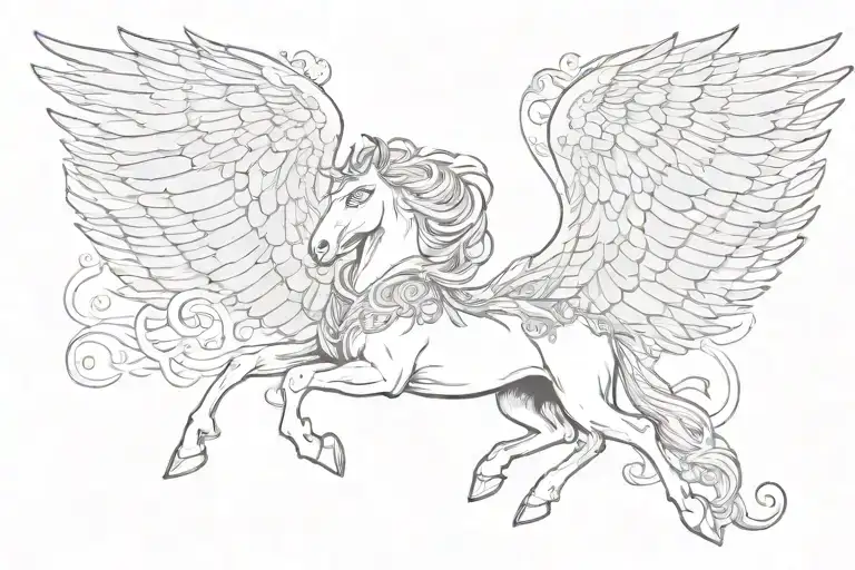 laying down pegasus unicorn wings  tattoo design idea
