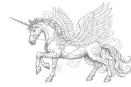 laying down pegasus unicorn wings medieval tattoo design idea