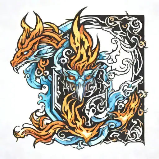 flame and ice  tattoo design idea