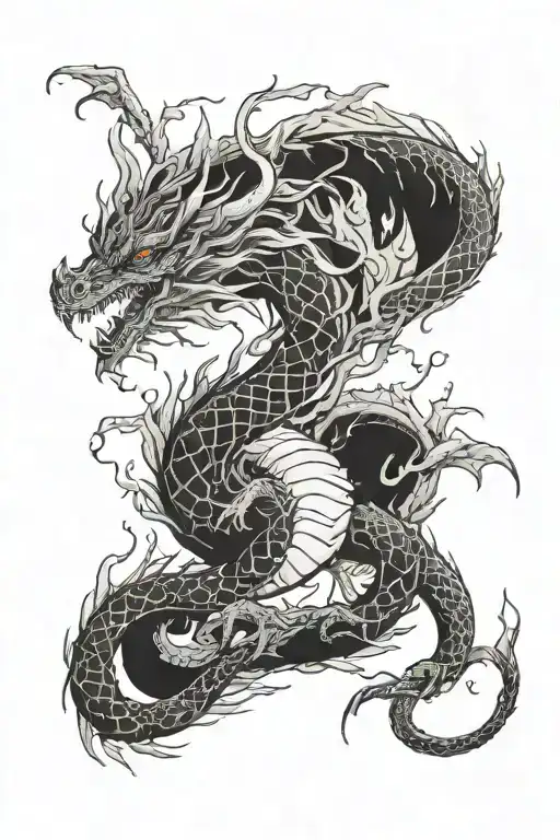 forest dragon breathing fire tattoo design idea