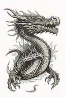 forest dragon breathing fire tattoo design idea