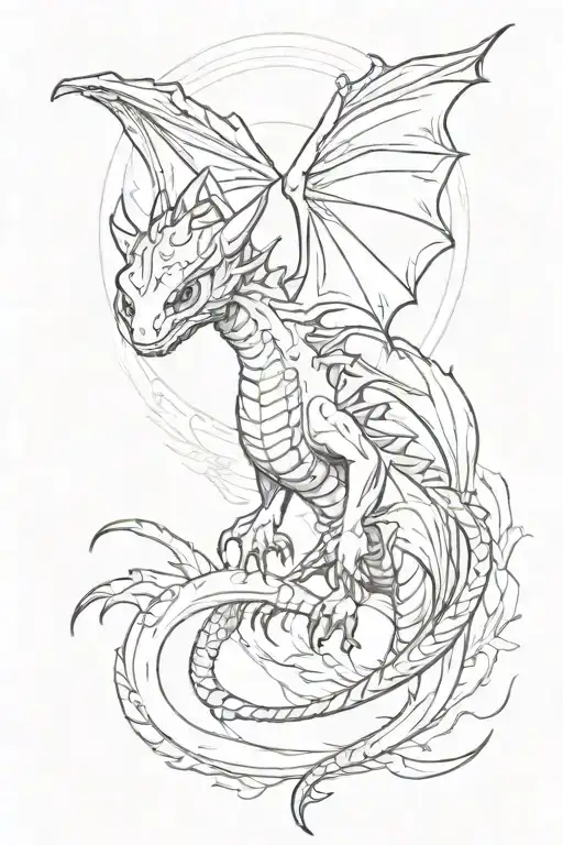 simple toothless dragon flying tattoo design idea