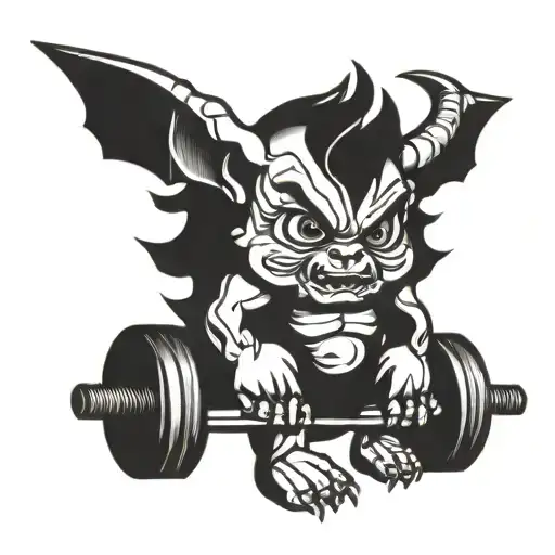 baby devil lifting barbell weights tattoo design idea