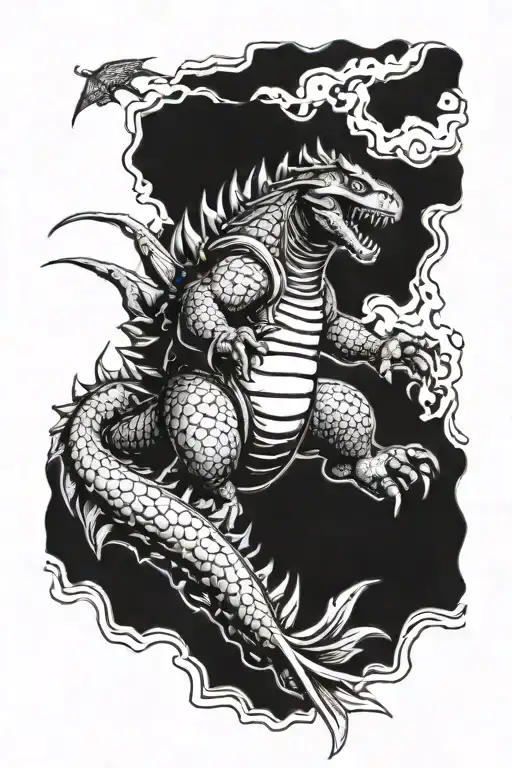 Godzilla fighting mothra tattoo design idea