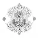Celtic tree of life where the roots connect below into a dara knot tattoo design idea