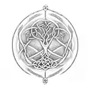 Celtic tree of life where the roots connect below into a dara knot tattoo design idea