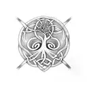 Celtic tree of life where the roots connect below into a dara knot tattoo design idea