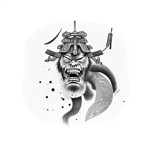 Half sleeve samurai tattoo with everything happens for a reason tattoo design idea