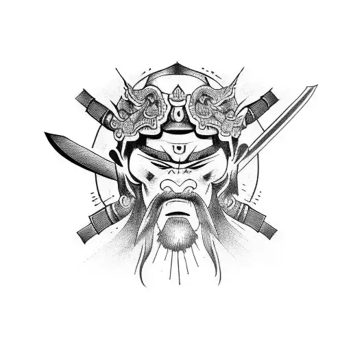 Half sleeve samurai tattoo with everything happens for a reason tattoo design idea