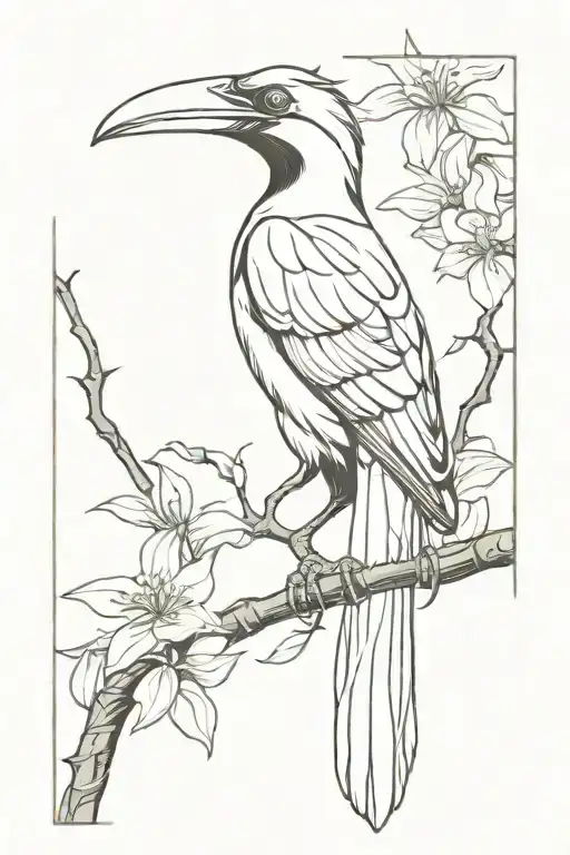 oriental pied hornbill tattoo design idea