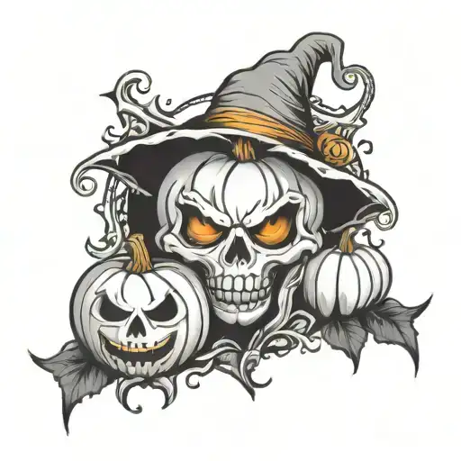 ghost, pumpkin, cutesy, gothic inspired tattoo tattoo design idea