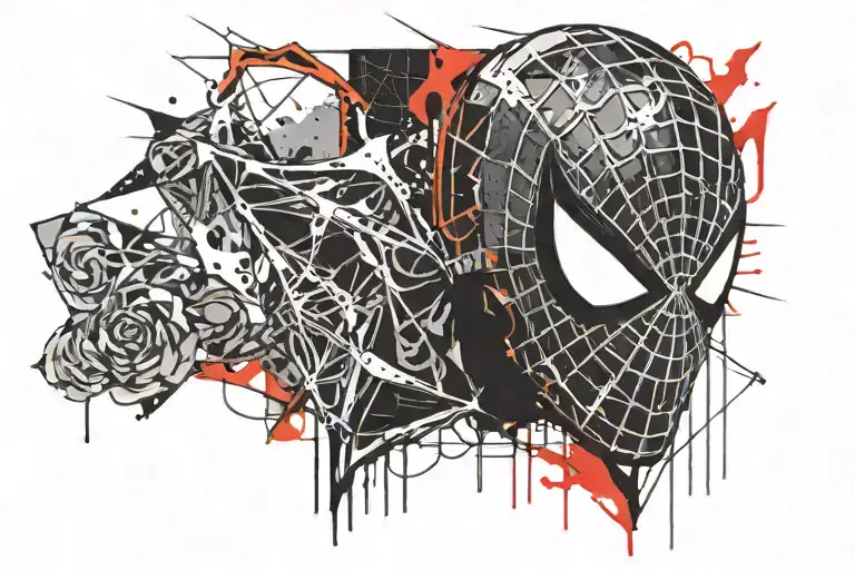 A blackwork design of Spiderman's iconic mask with web detailing tattoo design idea