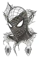 A blackwork design of Spiderman's iconic mask with web detailing tattoo design idea