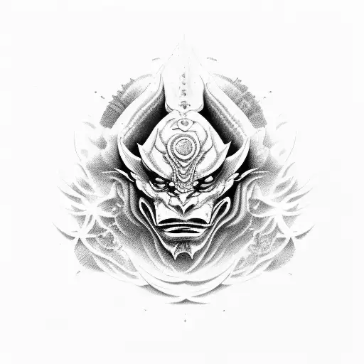 half oni mask with waves tattoo design idea