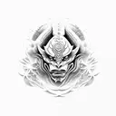 half oni mask with waves tattoo design idea
