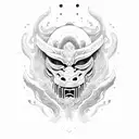 half oni mask with waves tattoo design idea