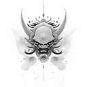 half oni mask with waves tattoo design idea