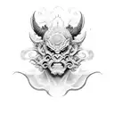 half oni mask with waves tattoo design idea