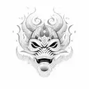 half oni mask with waves tattoo design idea