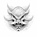 half oni mask with waves tattoo design idea