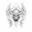 half oni mask with waves tattoo design idea