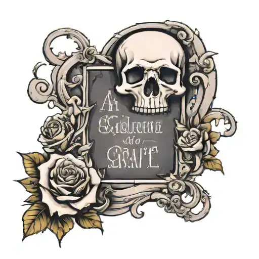 create a tattoo of the following lyrics: I am now an old headstone to her grave, I'll die alone. A testament of how she' tattoo design idea