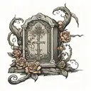 create a tattoo of the following lyrics: I am now an old headstone to her grave, I'll die alone. A testament of how she' tattoo design idea