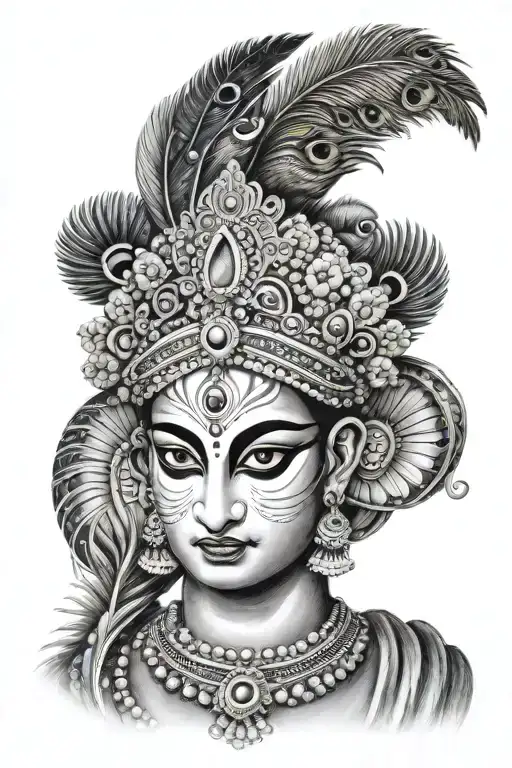 krishna god with peacock feather tatoo design featuring tattoo design idea