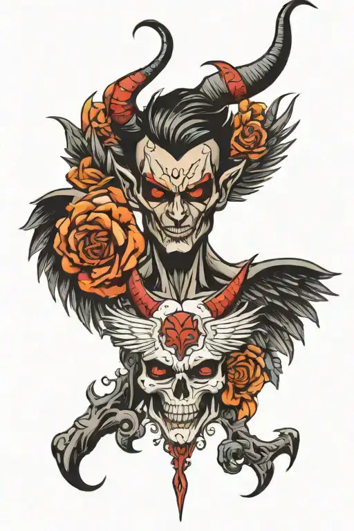 The name is Yasser, a devil and wings made tattoo design idea