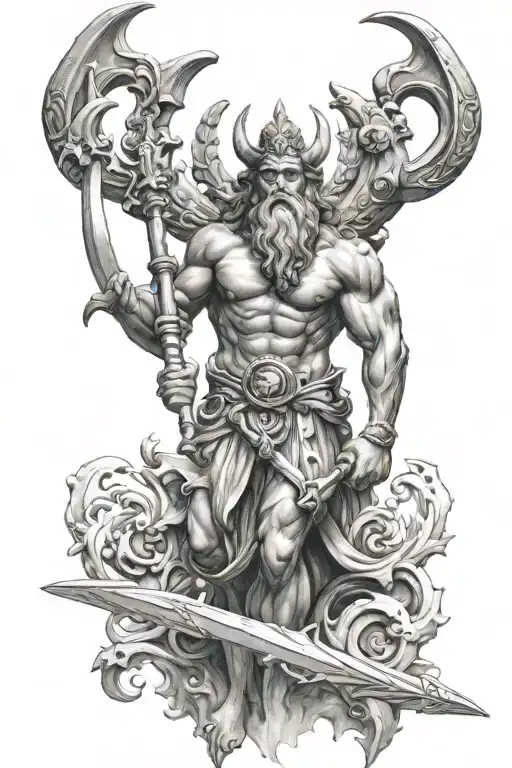 Poseidon holding a trident tattoo design idea