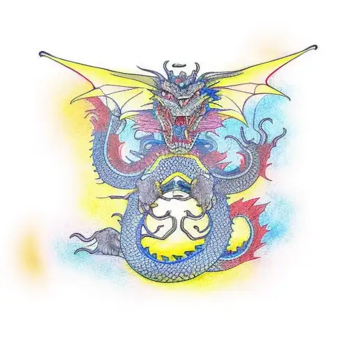 Dragon in colour and samurai with a budha  tattoo design idea