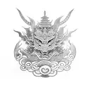 Dragon in colour and samurai with a budha  tattoo design idea