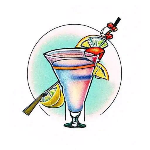 5 friends at brunch drinking Martinis  tattoo design idea