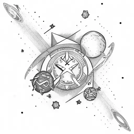 A lucky charm with stars and planets tattoo design idea