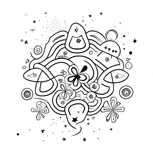A lucky clover with stars and planets and an abstract camera around the wrist tattoo tattoo design idea