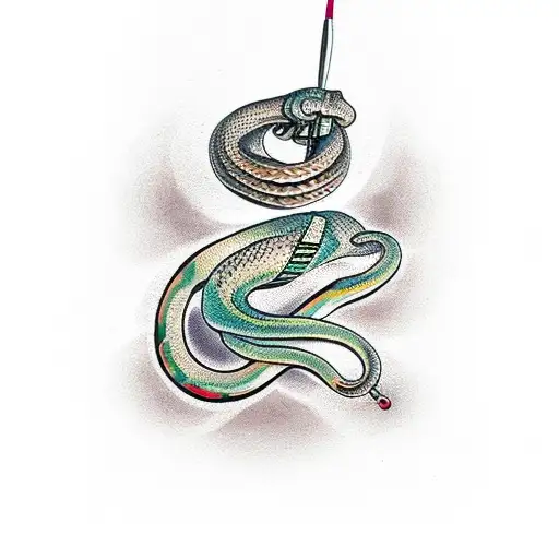 Snake coiled around a paintbrush tattoo design idea