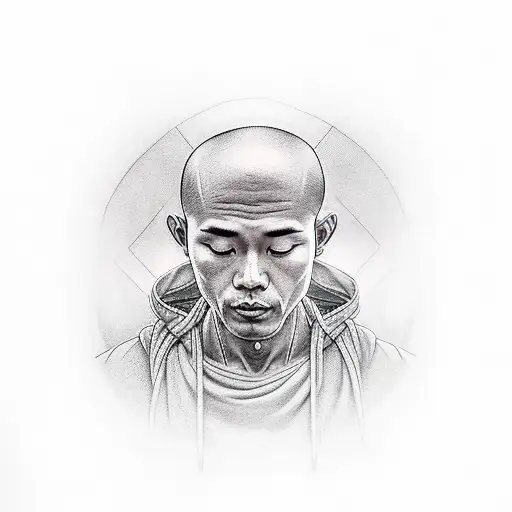 Meditating monk with hood tattoo design idea