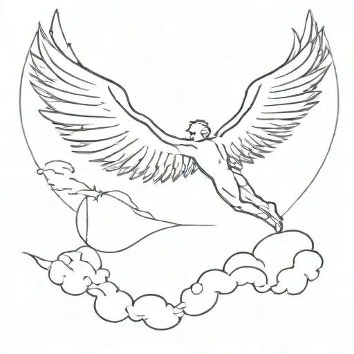 outline of Icarus falling with a simple sun behind him tattoo design idea