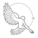 outline of Icarus falling with a simple sun behind him tattoo design idea