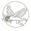 outline of Icarus falling with a simple sun behind him tattoo design idea