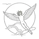 outline of Icarus falling with a simple sun behind him tattoo design idea