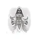 Mexican goddess with skulls at her feet tattoo design idea