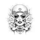 Mexican goddess with skulls at her feet tattoo design idea