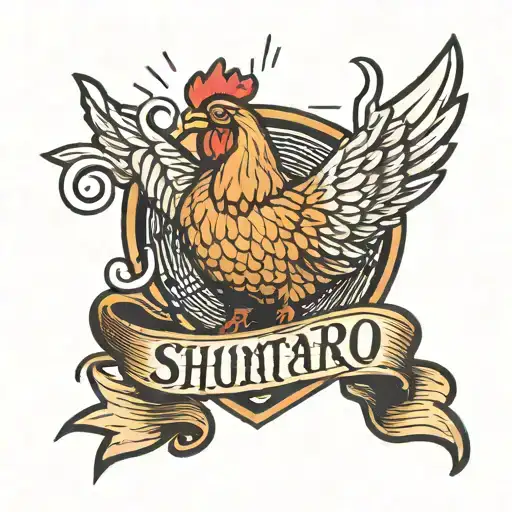fried chicken leg with a banner that says "shintaro" tattoo design idea
