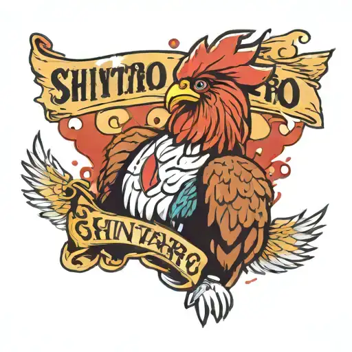 fried chicken with a banner that says "shintaro" tattoo design idea