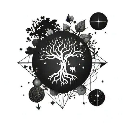 A geometric tree of life symbolizing growth and stability, with Taurus constellation hidden in the branches tattoo design idea
